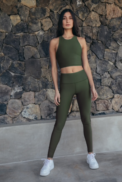 âme âme Activewear: Corset Tank Top Verde Olivo/Olive Green front view 5